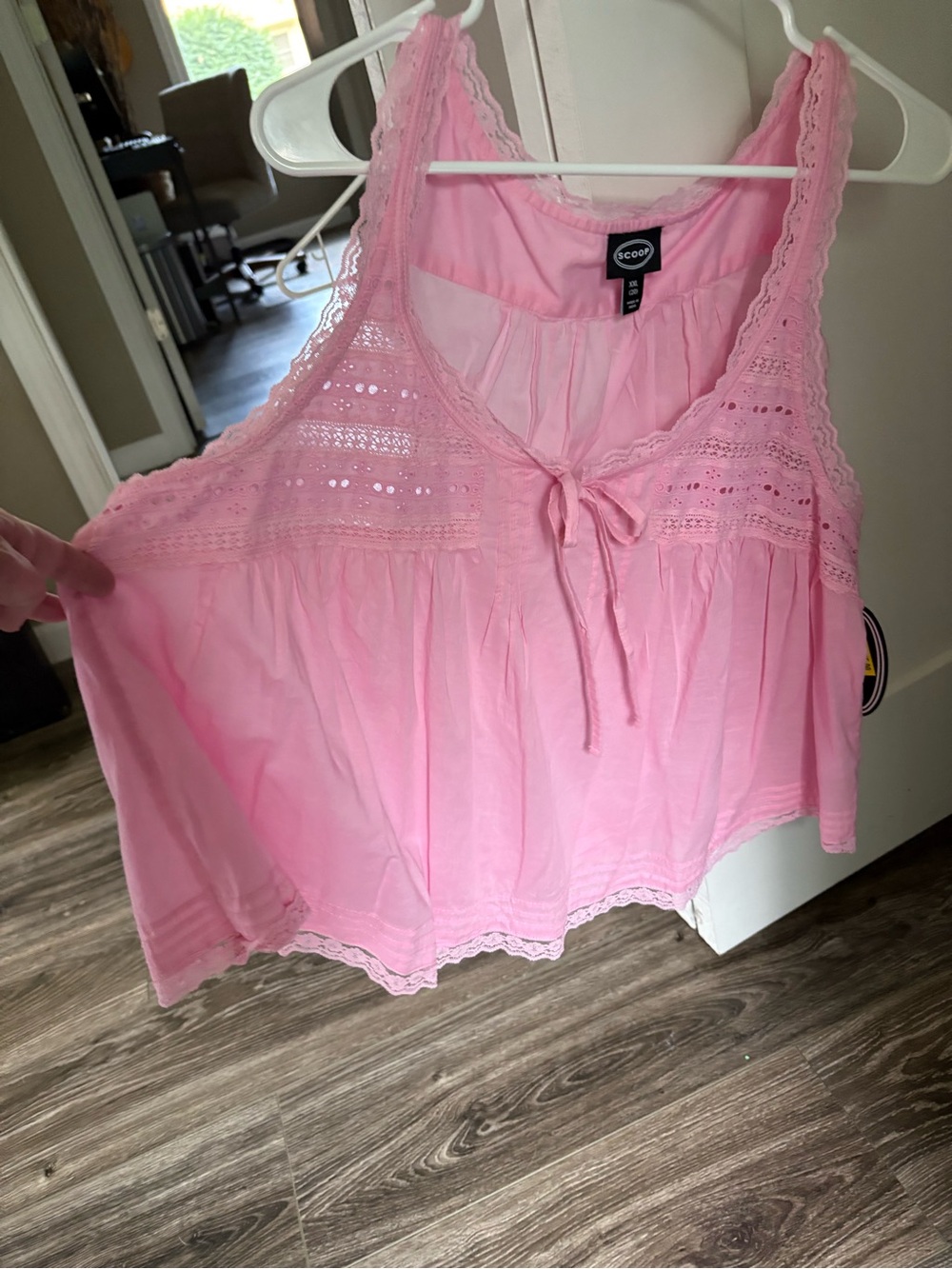 Pink Lace-Trim Camisole Tank